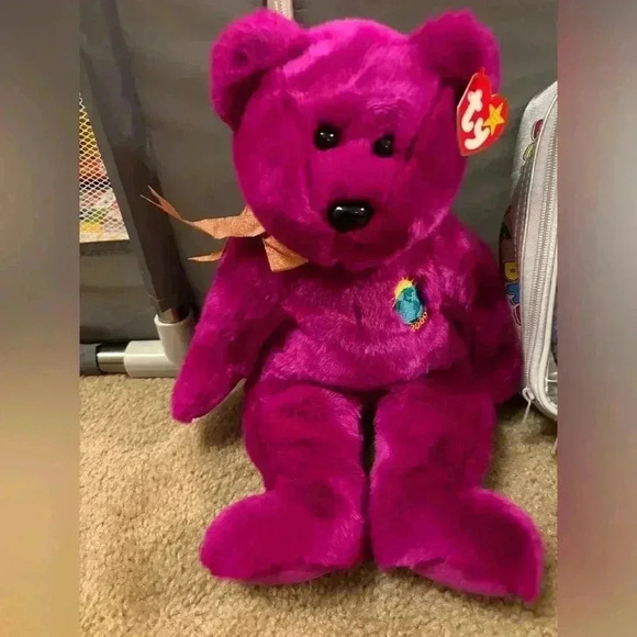Ty Beanie Babies Millennium Bear Plush Toy - Purple, Tan, Pinkish Purple 2000 - Picture 2 of 8